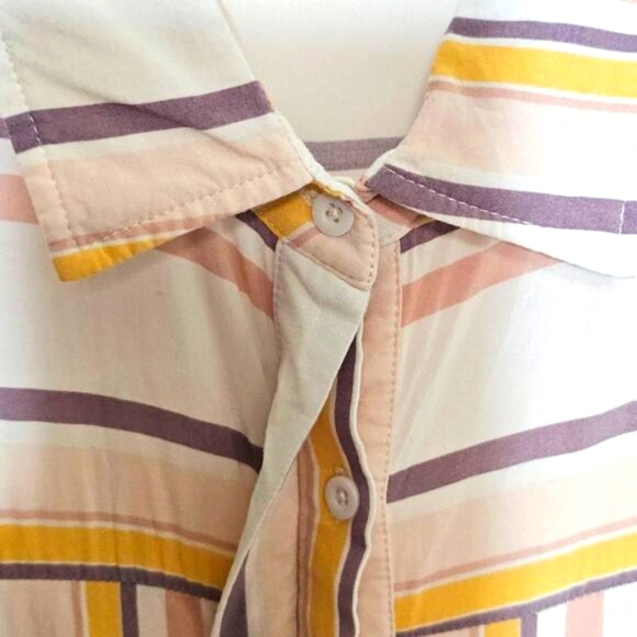 Paper‎ Crane Womens Medium Button Cropped Shirt Boxy Striped Pastel Retro Flowy - Picture 5 of 8